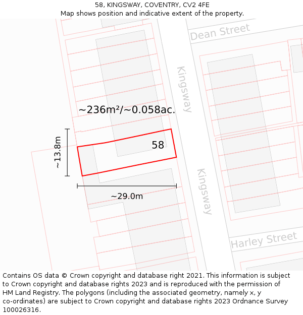 58, KINGSWAY, COVENTRY, CV2 4FE: Plot and title map