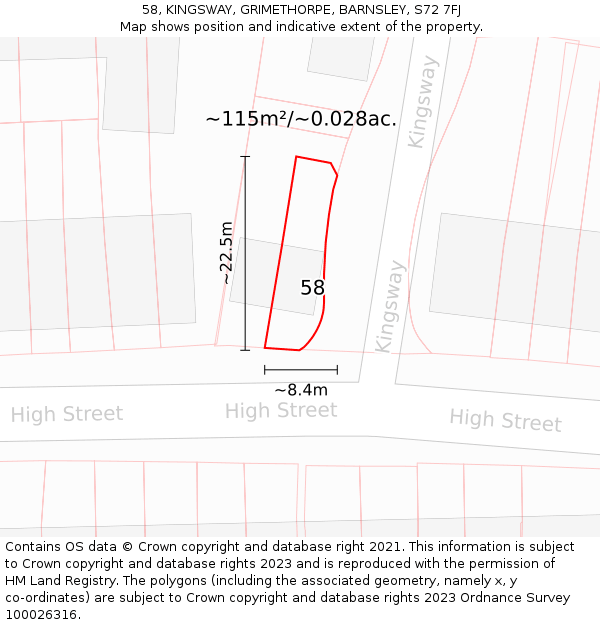 58, KINGSWAY, GRIMETHORPE, BARNSLEY, S72 7FJ: Plot and title map