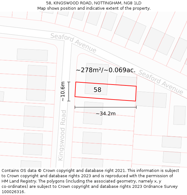 58, KINGSWOOD ROAD, NOTTINGHAM, NG8 1LD: Plot and title map