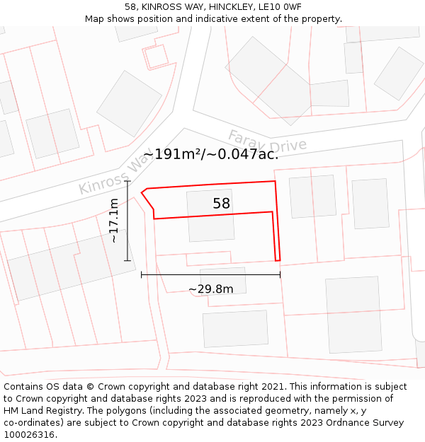 58, KINROSS WAY, HINCKLEY, LE10 0WF: Plot and title map