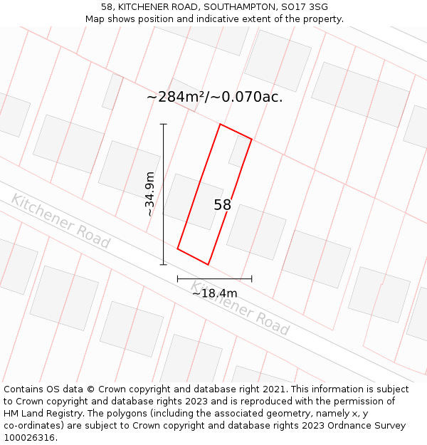 58, KITCHENER ROAD, SOUTHAMPTON, SO17 3SG: Plot and title map
