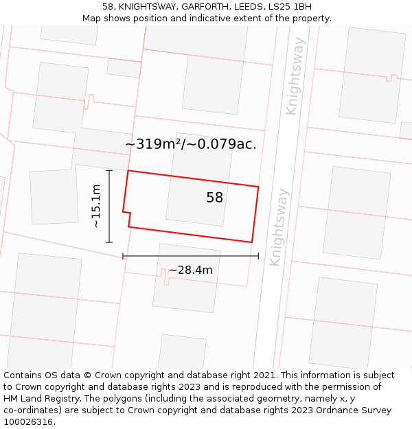 58, KNIGHTSWAY, GARFORTH, LEEDS, LS25 1BH: Plot and title map