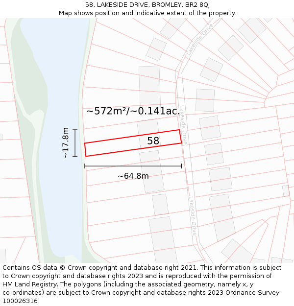 58, LAKESIDE DRIVE, BROMLEY, BR2 8QJ: Plot and title map