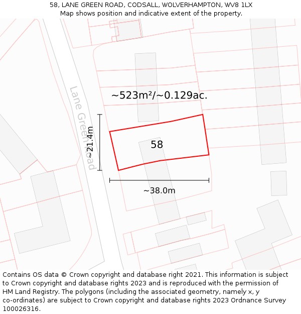 58, LANE GREEN ROAD, CODSALL, WOLVERHAMPTON, WV8 1LX: Plot and title map
