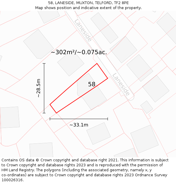 58, LANESIDE, MUXTON, TELFORD, TF2 8PE: Plot and title map
