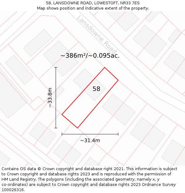 58, LANSDOWNE ROAD, LOWESTOFT, NR33 7ES: Plot and title map