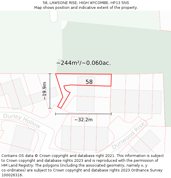 58, LAWSONE RISE, HIGH WYCOMBE, HP13 5NS: Plot and title map