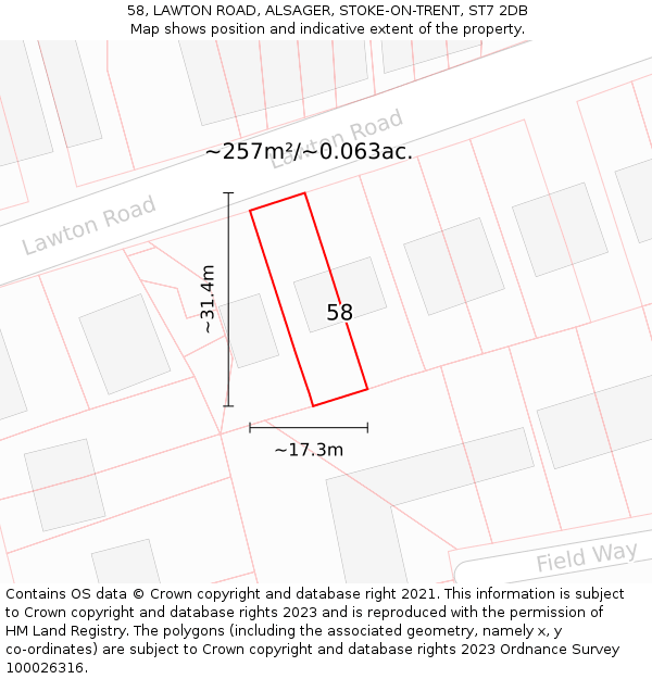 58, LAWTON ROAD, ALSAGER, STOKE-ON-TRENT, ST7 2DB: Plot and title map