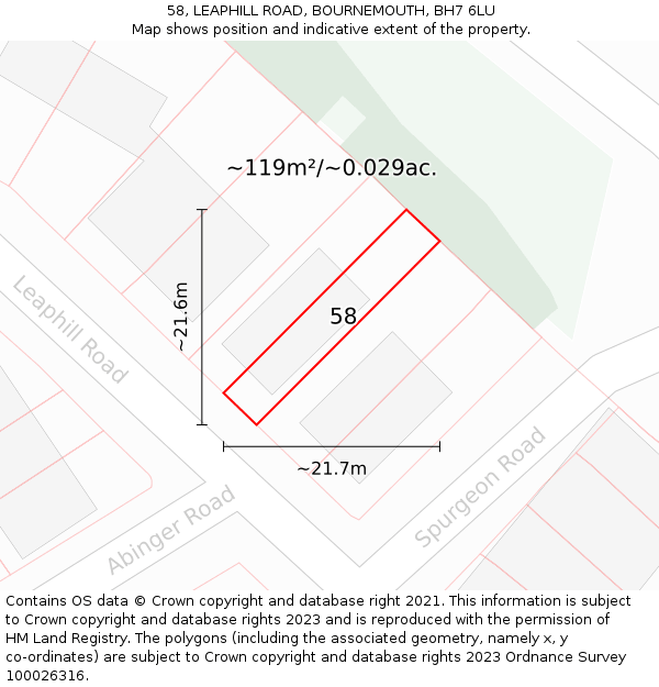 58, LEAPHILL ROAD, BOURNEMOUTH, BH7 6LU: Plot and title map