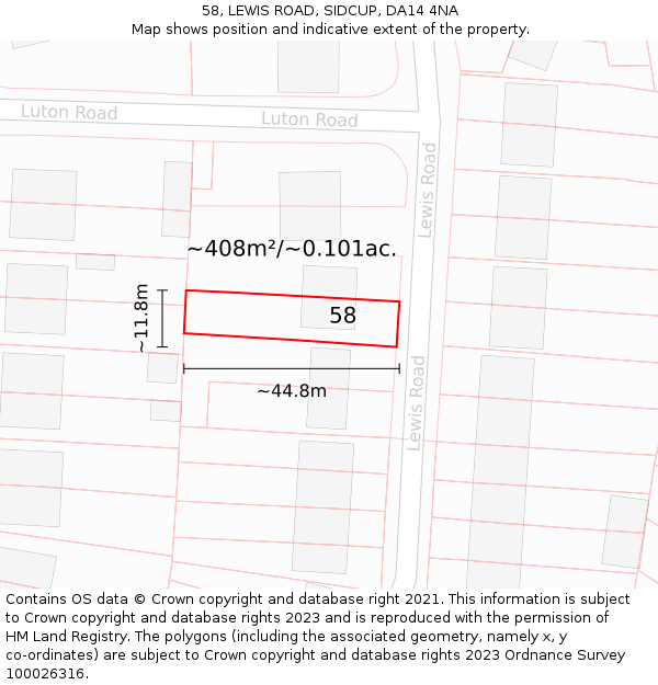 58, LEWIS ROAD, SIDCUP, DA14 4NA: Plot and title map