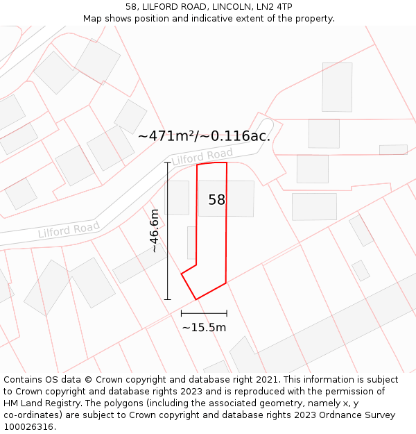 58, LILFORD ROAD, LINCOLN, LN2 4TP: Plot and title map