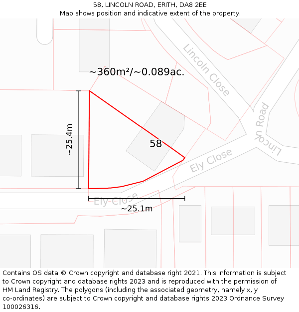 58, LINCOLN ROAD, ERITH, DA8 2EE: Plot and title map