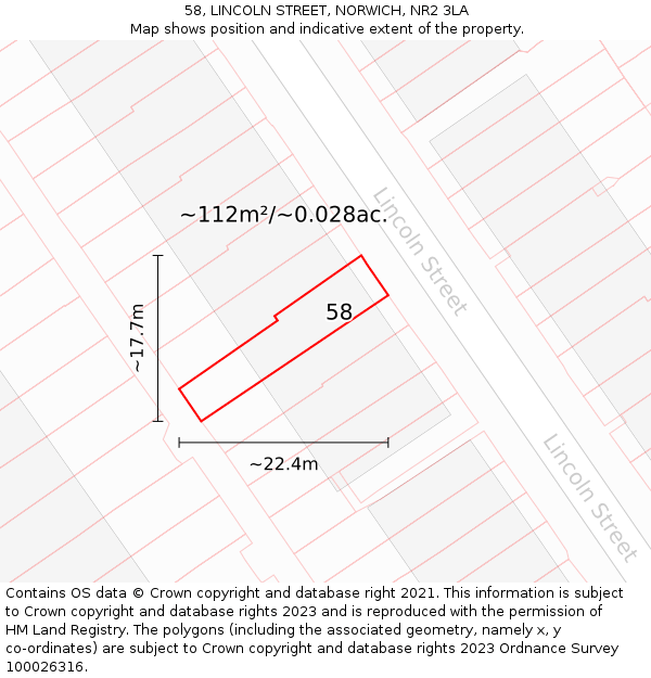 58, LINCOLN STREET, NORWICH, NR2 3LA: Plot and title map