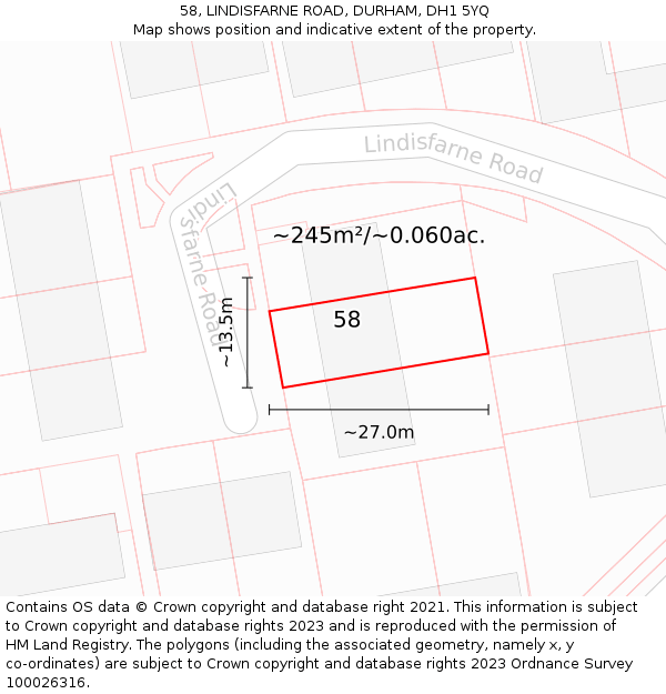 58, LINDISFARNE ROAD, DURHAM, DH1 5YQ: Plot and title map