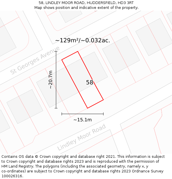 58, LINDLEY MOOR ROAD, HUDDERSFIELD, HD3 3RT: Plot and title map