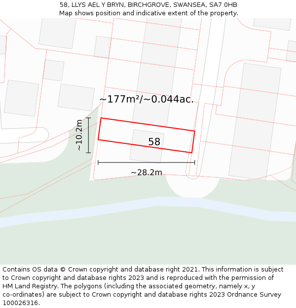 58, LLYS AEL Y BRYN, BIRCHGROVE, SWANSEA, SA7 0HB: Plot and title map