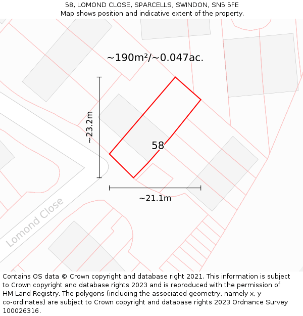 58, LOMOND CLOSE, SPARCELLS, SWINDON, SN5 5FE: Plot and title map