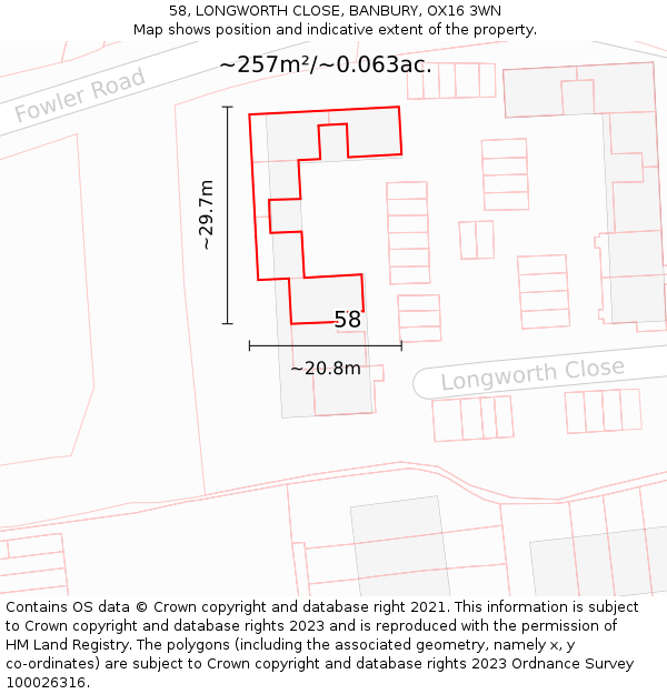 58, LONGWORTH CLOSE, BANBURY, OX16 3WN: Plot and title map