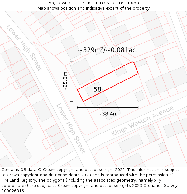 58, LOWER HIGH STREET, BRISTOL, BS11 0AB: Plot and title map