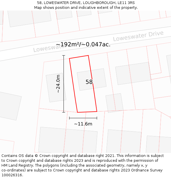 58, LOWESWATER DRIVE, LOUGHBOROUGH, LE11 3RS: Plot and title map