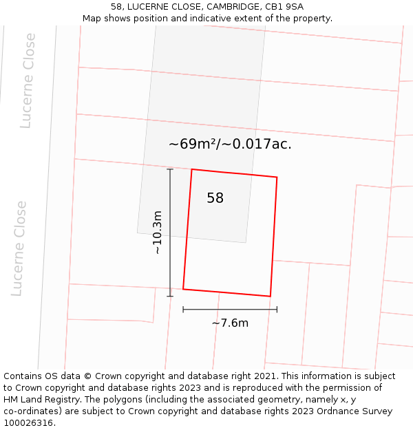58, LUCERNE CLOSE, CAMBRIDGE, CB1 9SA: Plot and title map