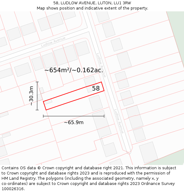 58, LUDLOW AVENUE, LUTON, LU1 3RW: Plot and title map