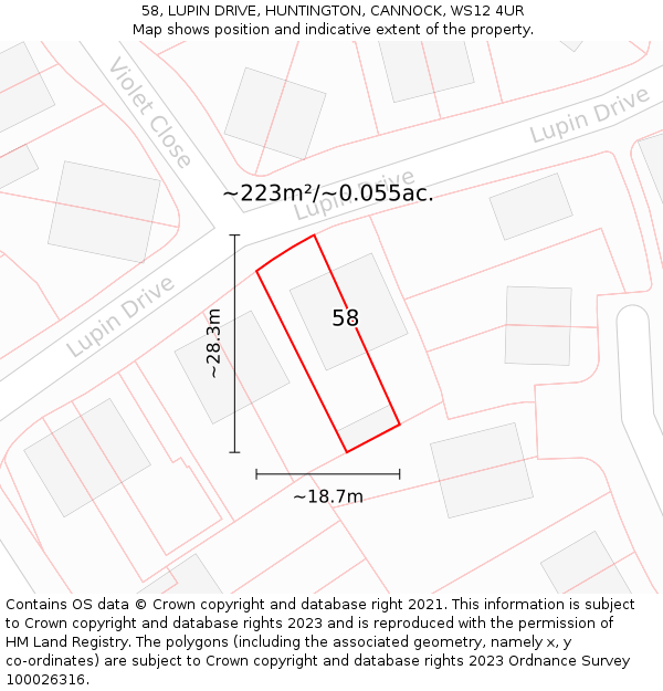 58, LUPIN DRIVE, HUNTINGTON, CANNOCK, WS12 4UR: Plot and title map