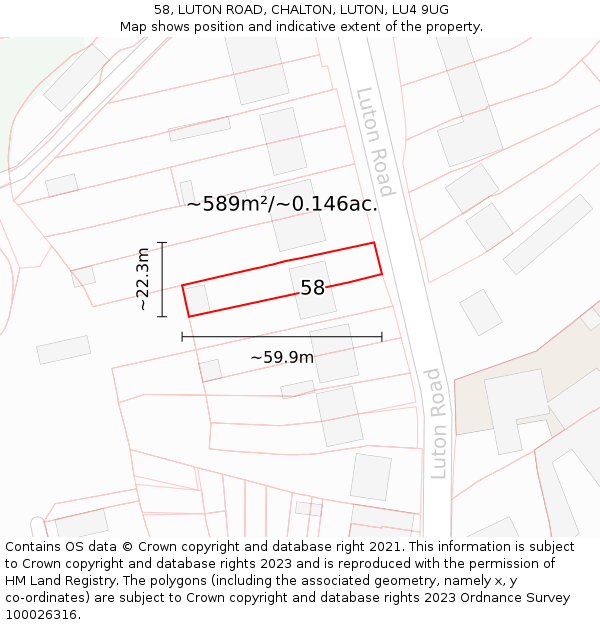 58, LUTON ROAD, CHALTON, LUTON, LU4 9UG: Plot and title map