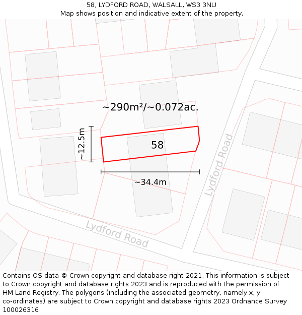 58, LYDFORD ROAD, WALSALL, WS3 3NU: Plot and title map