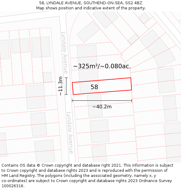 58, LYNDALE AVENUE, SOUTHEND-ON-SEA, SS2 4BZ: Plot and title map