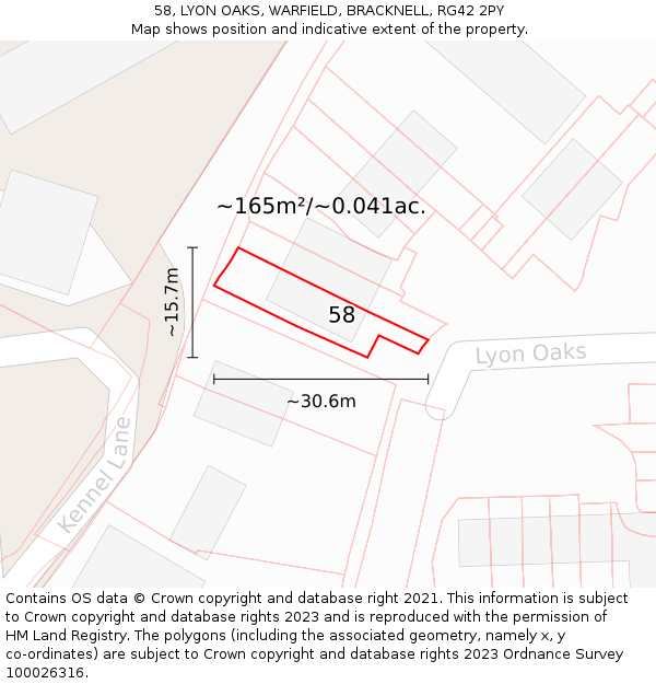 58, LYON OAKS, WARFIELD, BRACKNELL, RG42 2PY: Plot and title map