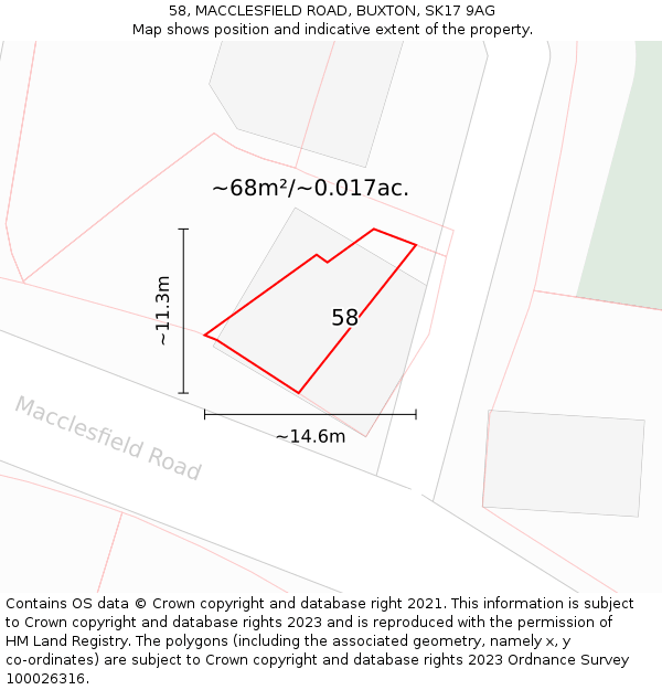 58, MACCLESFIELD ROAD, BUXTON, SK17 9AG: Plot and title map