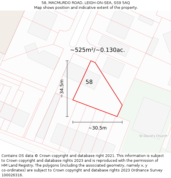 58, MACMURDO ROAD, LEIGH-ON-SEA, SS9 5AQ: Plot and title map