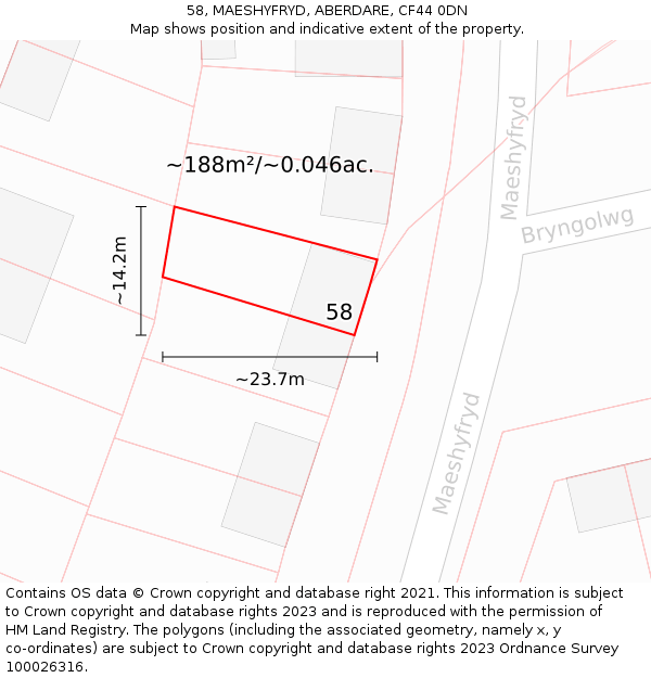 58, MAESHYFRYD, ABERDARE, CF44 0DN: Plot and title map