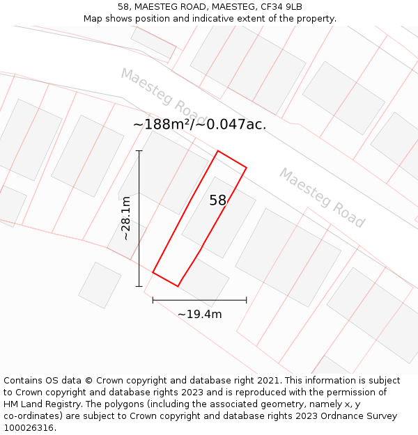 58, MAESTEG ROAD, MAESTEG, CF34 9LB: Plot and title map