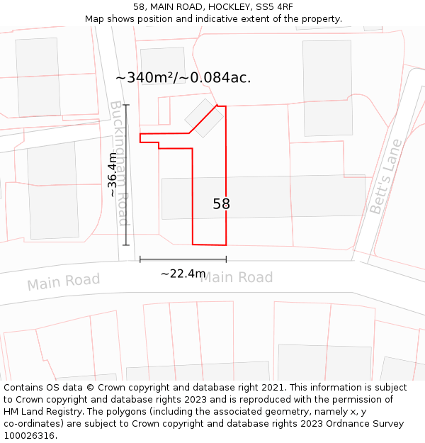 58, MAIN ROAD, HOCKLEY, SS5 4RF: Plot and title map