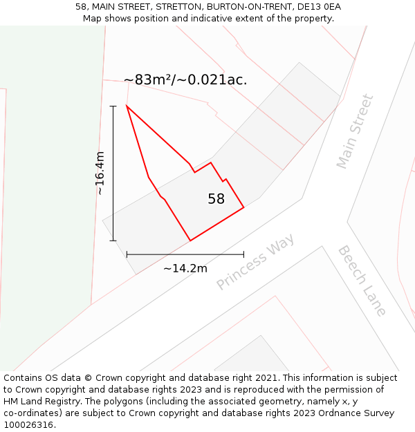 58, MAIN STREET, STRETTON, BURTON-ON-TRENT, DE13 0EA: Plot and title map
