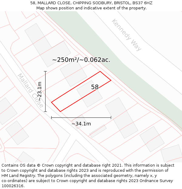 58, MALLARD CLOSE, CHIPPING SODBURY, BRISTOL, BS37 6HZ: Plot and title map