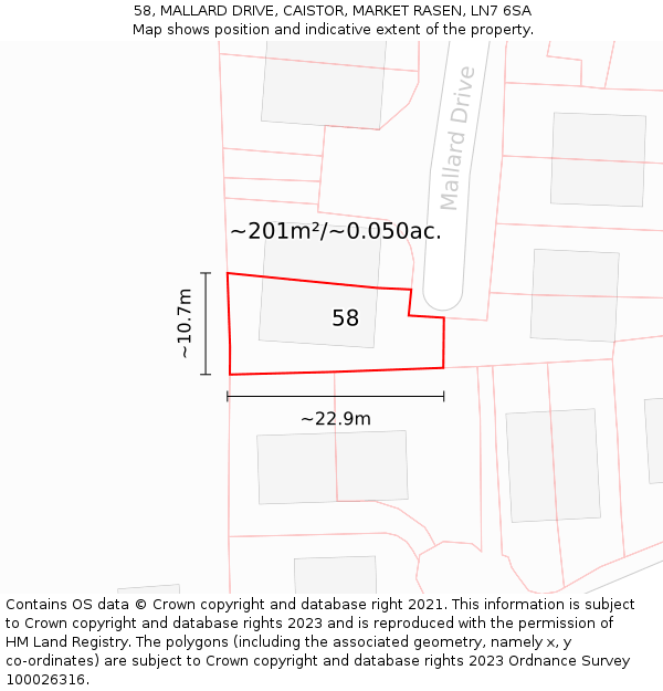 58, MALLARD DRIVE, CAISTOR, MARKET RASEN, LN7 6SA: Plot and title map