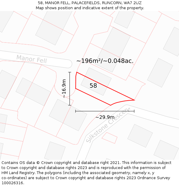 58, MANOR FELL, PALACEFIELDS, RUNCORN, WA7 2UZ: Plot and title map