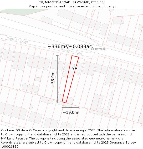 58, MANSTON ROAD, RAMSGATE, CT11 0RJ: Plot and title map