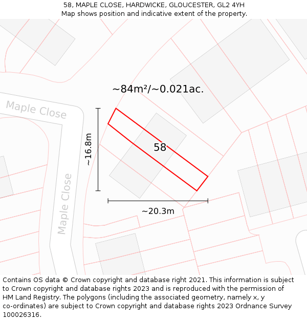 58, MAPLE CLOSE, HARDWICKE, GLOUCESTER, GL2 4YH: Plot and title map