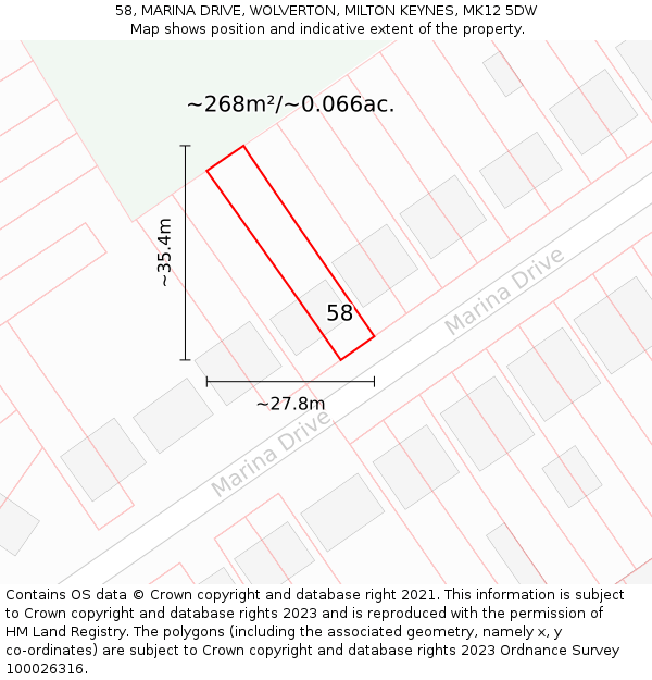 58, MARINA DRIVE, WOLVERTON, MILTON KEYNES, MK12 5DW: Plot and title map