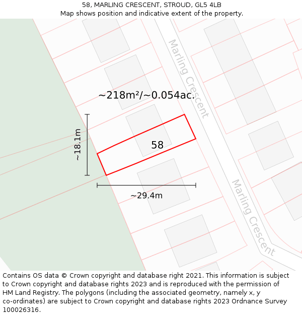 58, MARLING CRESCENT, STROUD, GL5 4LB: Plot and title map