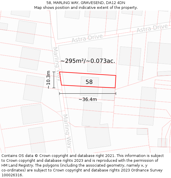 58, MARLING WAY, GRAVESEND, DA12 4DN: Plot and title map