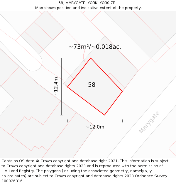 58, MARYGATE, YORK, YO30 7BH: Plot and title map
