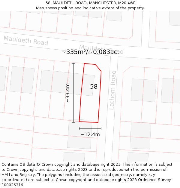 58, MAULDETH ROAD, MANCHESTER, M20 4WF: Plot and title map