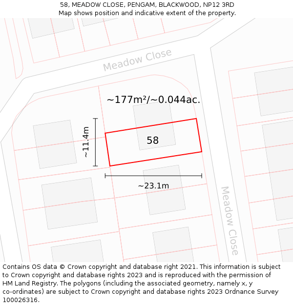 58, MEADOW CLOSE, PENGAM, BLACKWOOD, NP12 3RD: Plot and title map