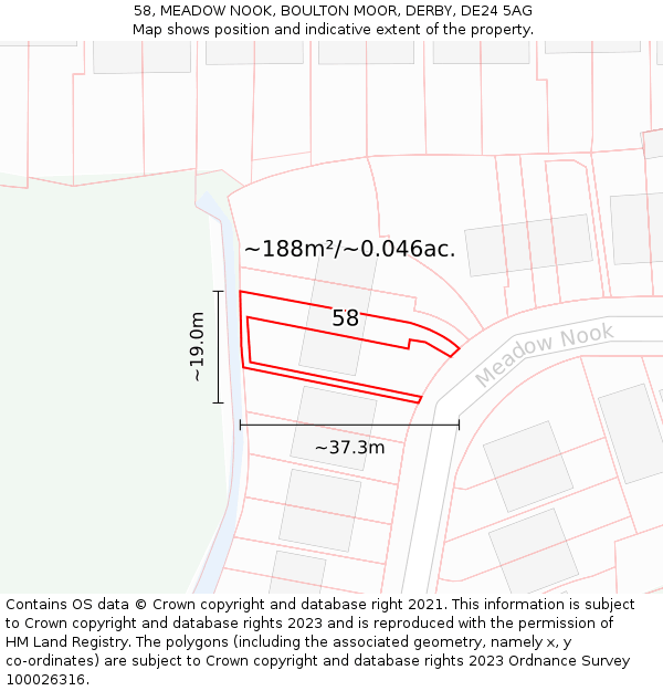 58, MEADOW NOOK, BOULTON MOOR, DERBY, DE24 5AG: Plot and title map