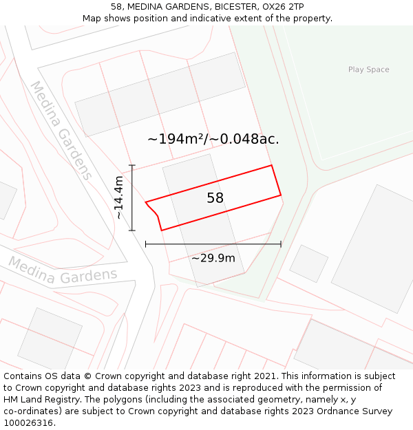 58, MEDINA GARDENS, BICESTER, OX26 2TP: Plot and title map